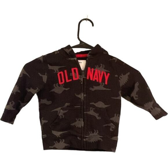 Old Navy Toddler Boys Black & Gray Dinosaur Hoodie Sweatshirt 18-24M - Picture 1 of 5